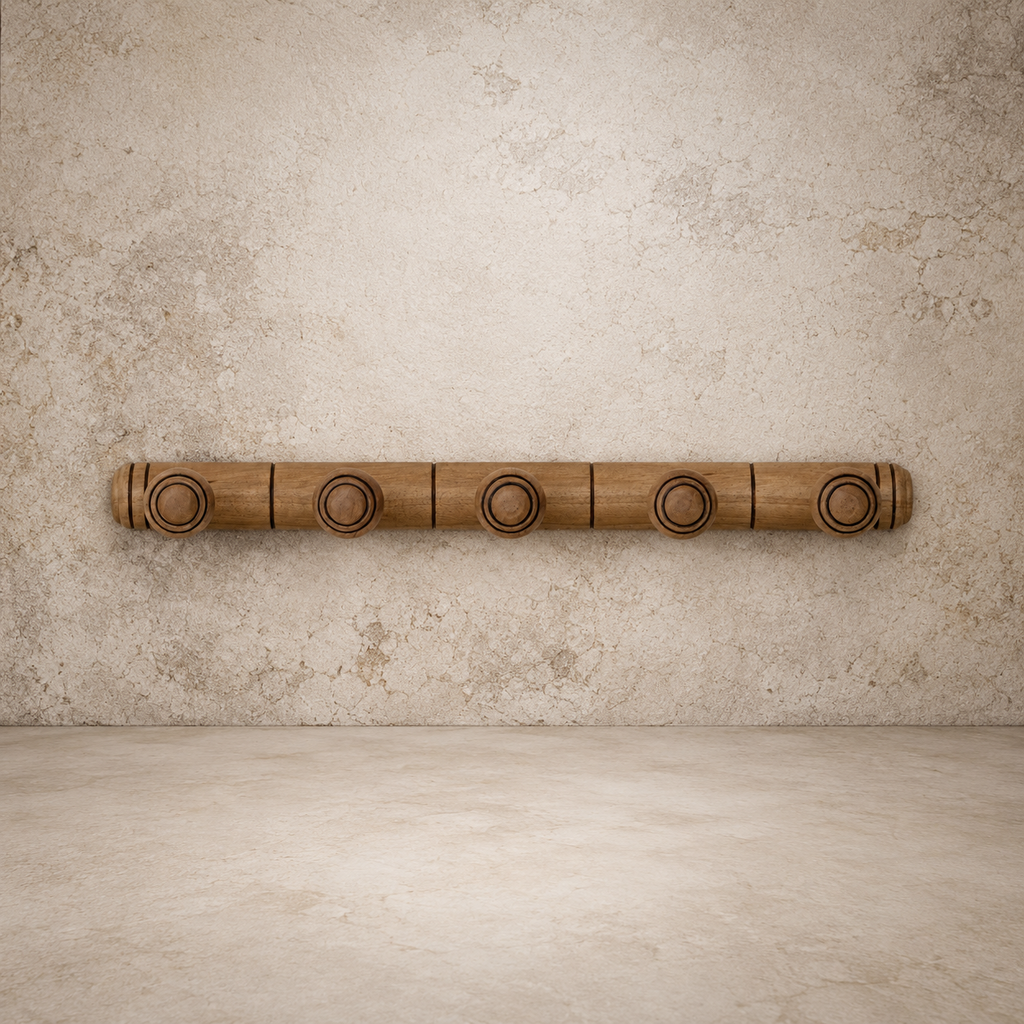 Carved Rubberwood 5 Hook Wall Rack