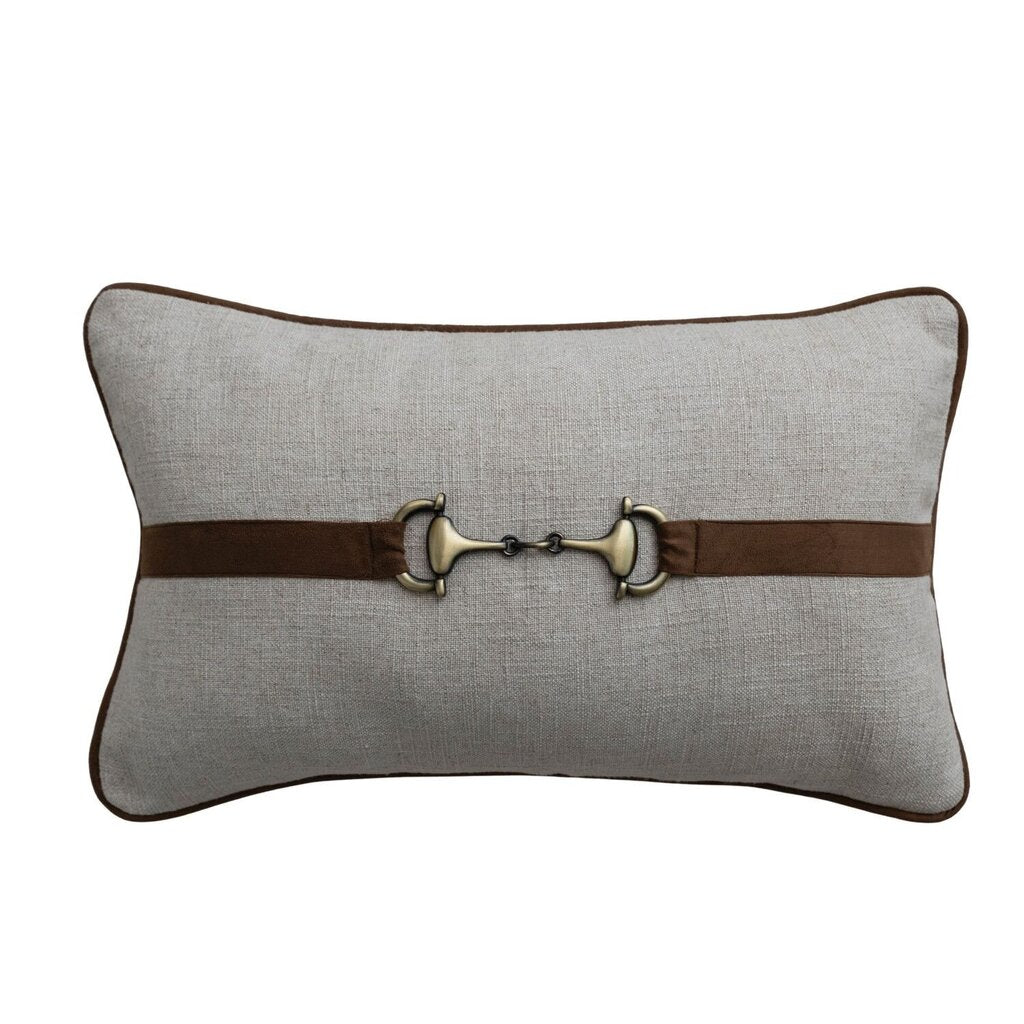 Linen w/ Faux Suede & Brass Accent Lumbar Pillow