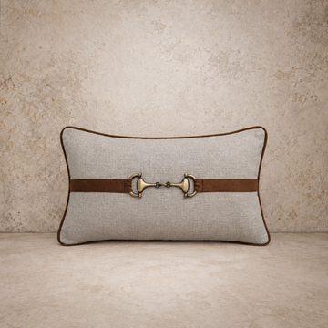Linen w/ Faux Suede & Brass Accent Lumbar Pillow