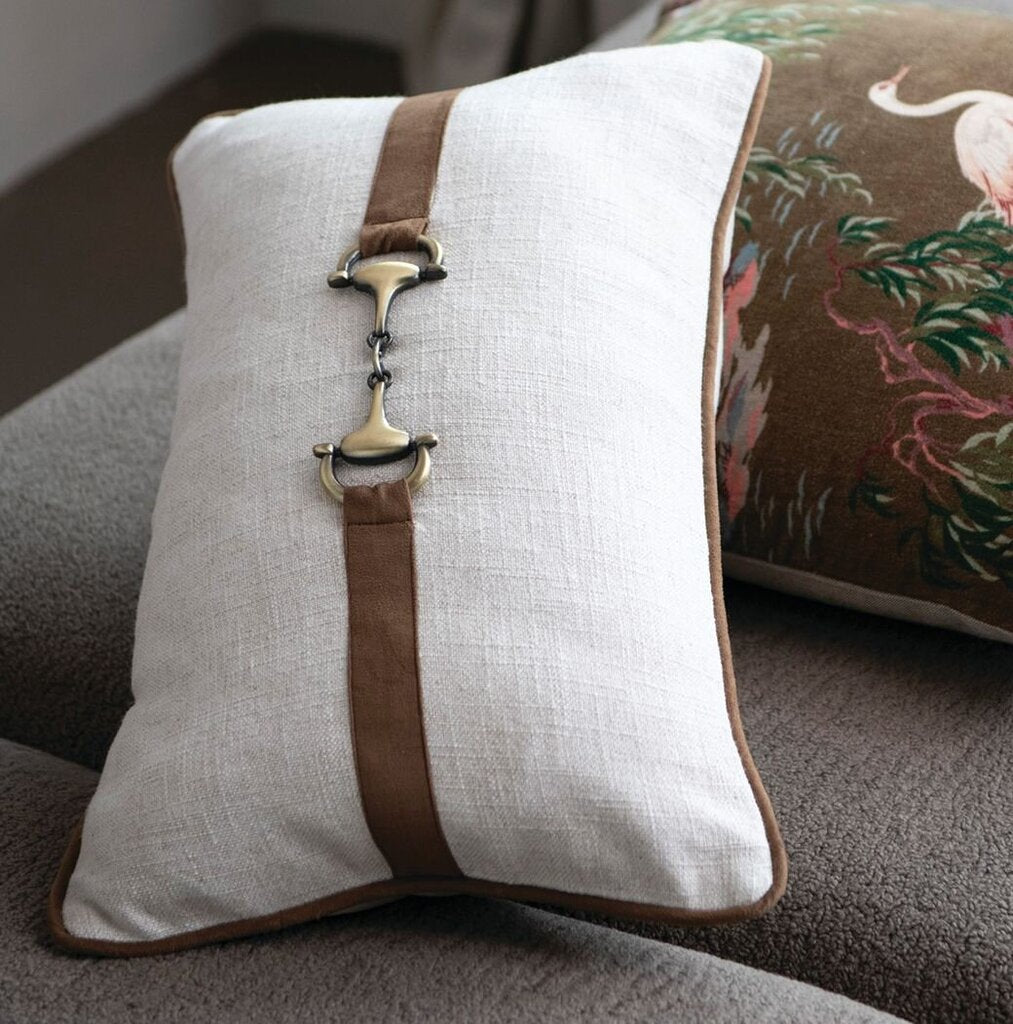 Linen w/ Faux Suede & Brass Accent Lumbar Pillow