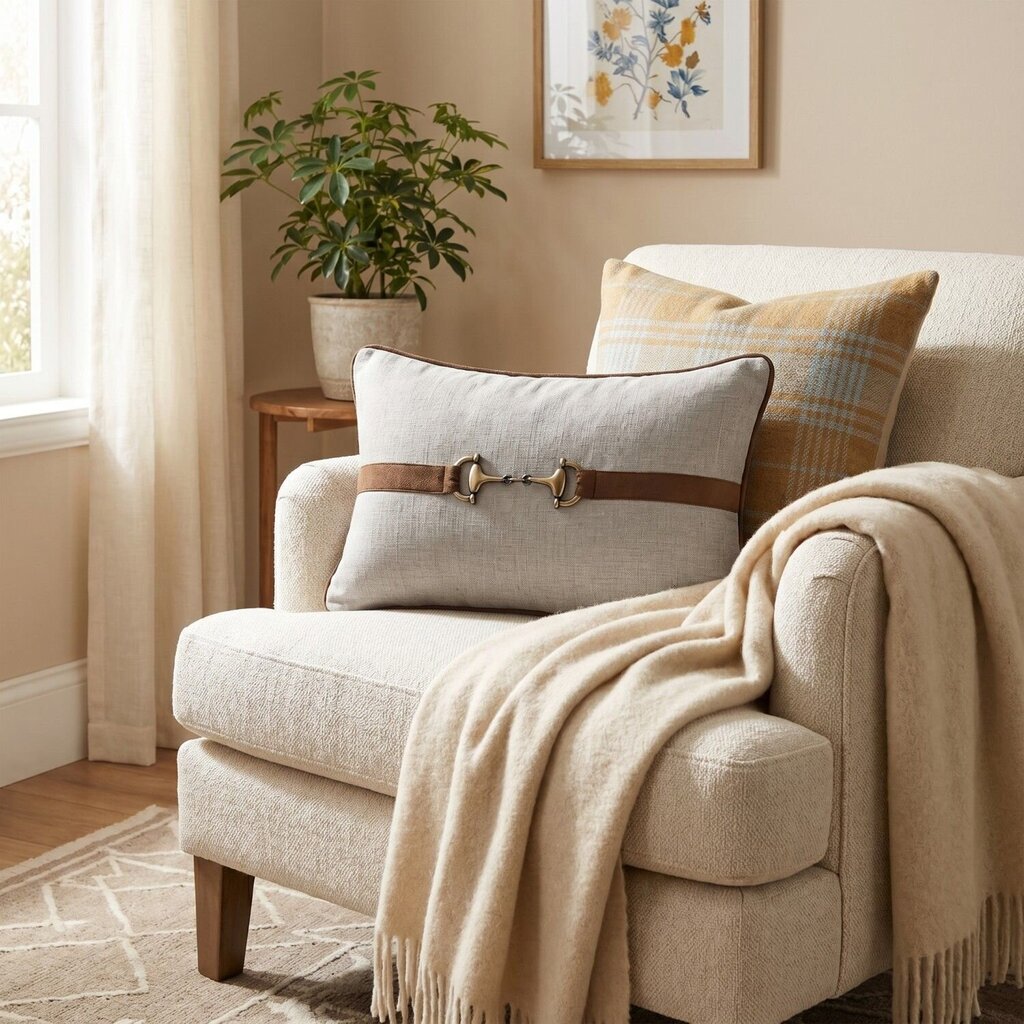 Linen w/ Faux Suede & Brass Accent Lumbar Pillow