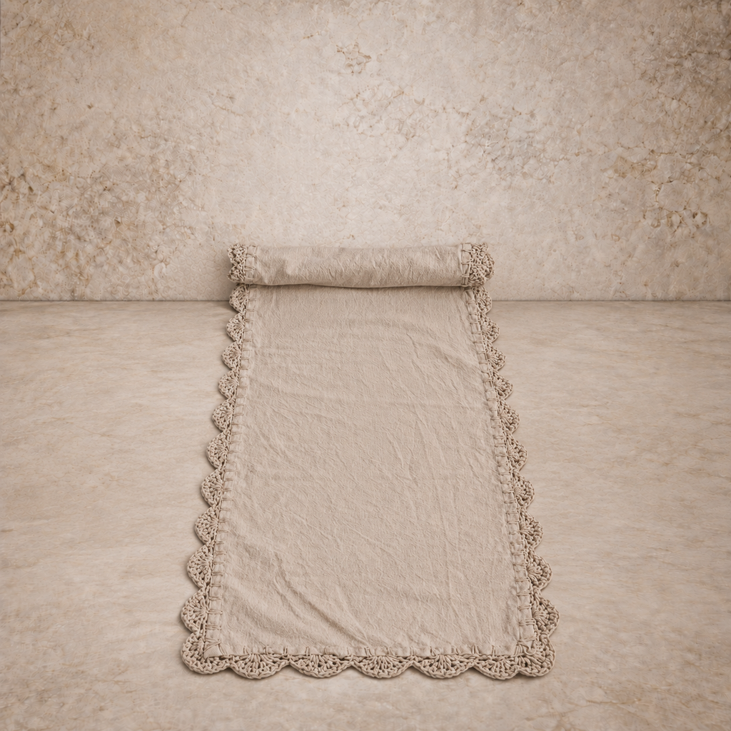 Natural Cotton Crocheted Trim Table Runner
