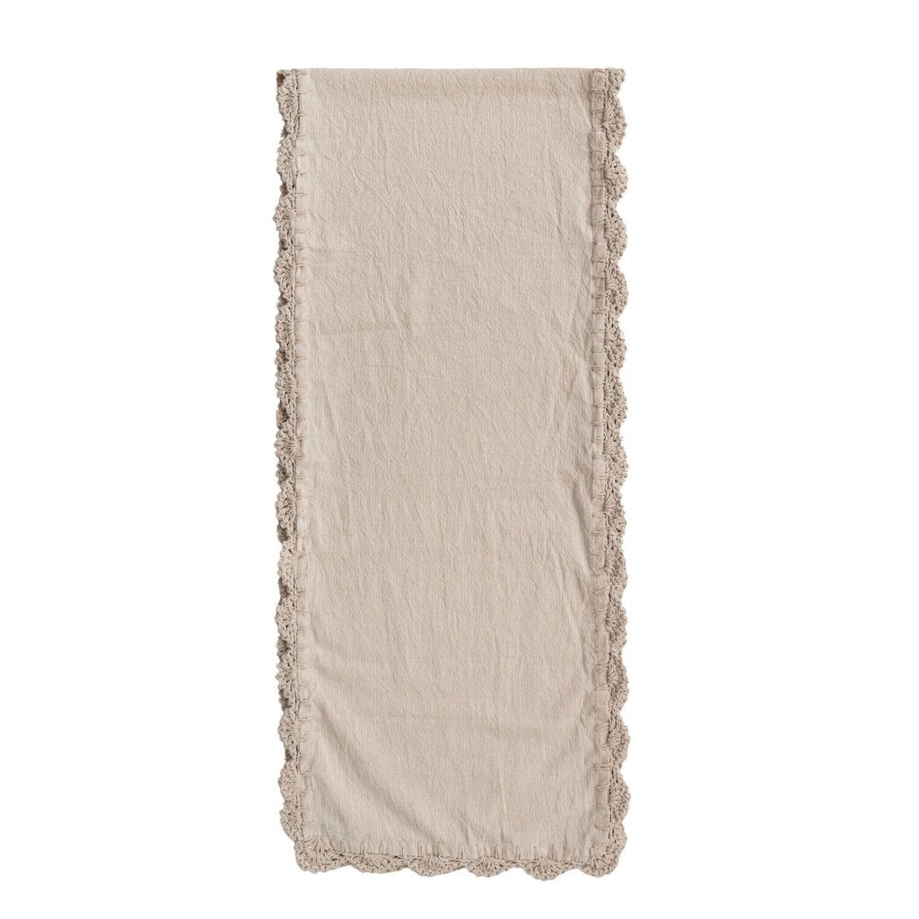 Natural Cotton Crocheted Trim Table Runner