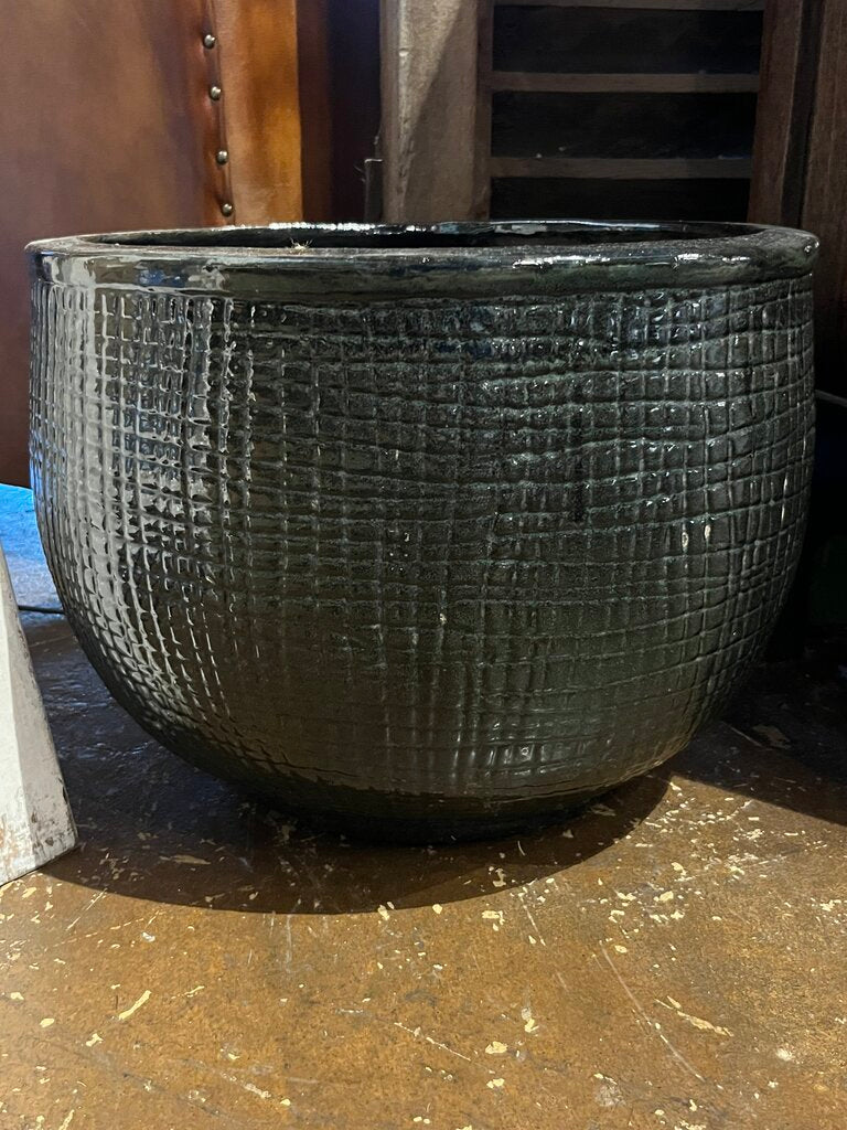 Green Glazed Waffled Terracotta Pot