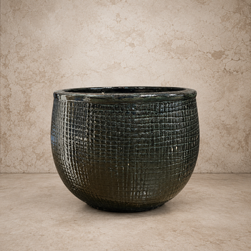Green Glazed Waffled Terracotta Pot