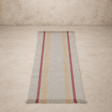 Woven Cotton Striped Table Runner w/ Eyelash Fringe