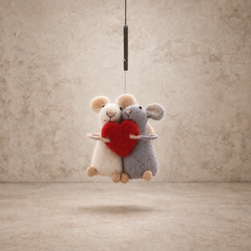Wool Felt Mice w/ Heart Ornament