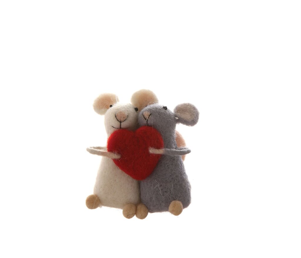 Wool Felt Mice w/ Heart Ornament