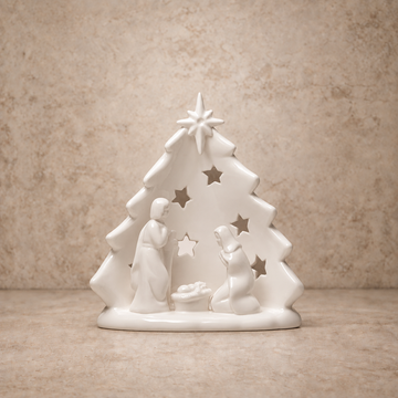 Stoneware Holy Family W/ Tree Cut-Out