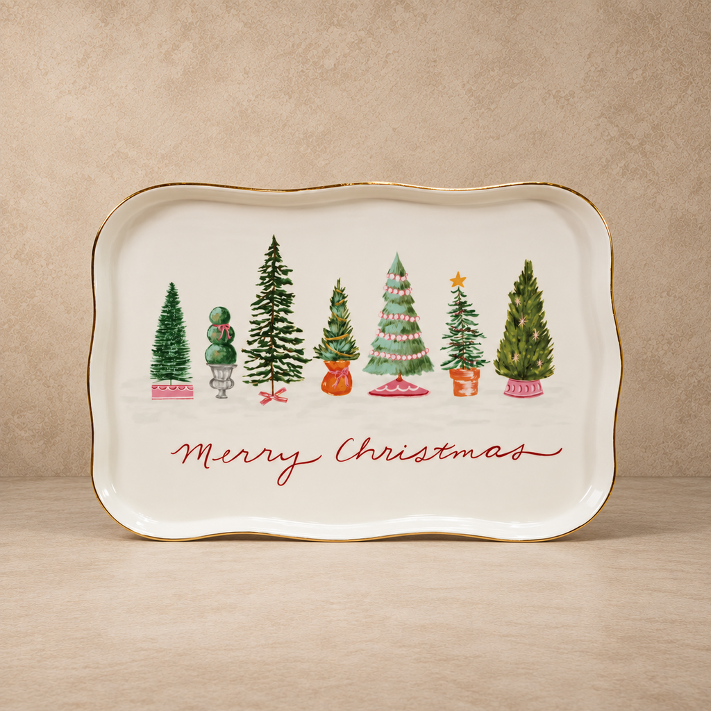 Scalloped Edge Platter w/ Christmas Trees