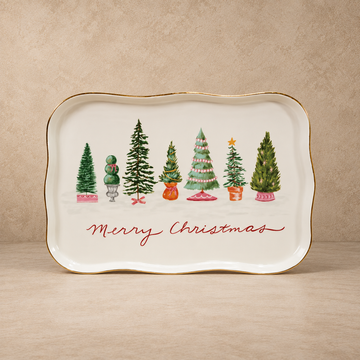 Scalloped Edge Platter w/ Christmas Trees