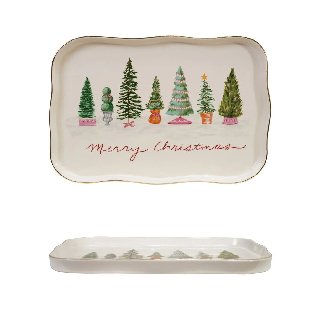 Scalloped Edge Platter w/ Christmas Trees