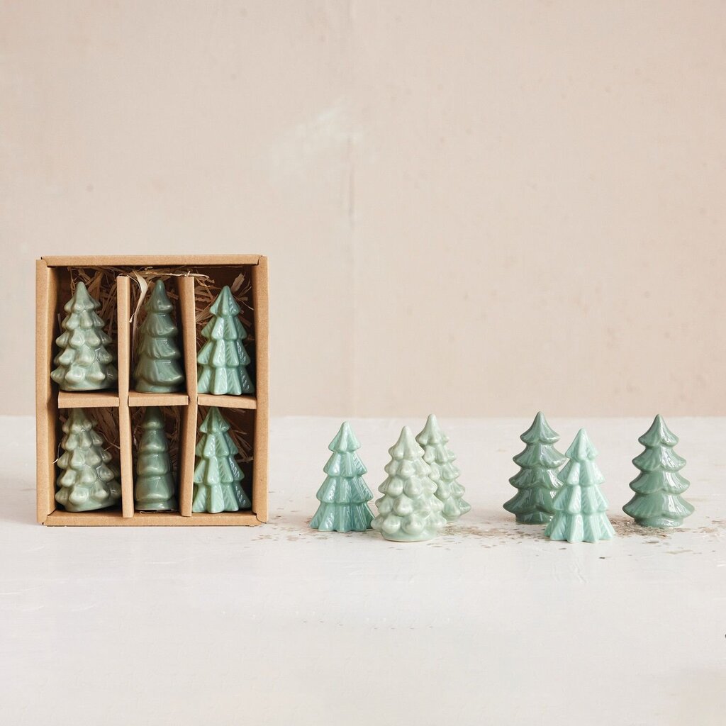 Green Stoneware Trees - Box of 6