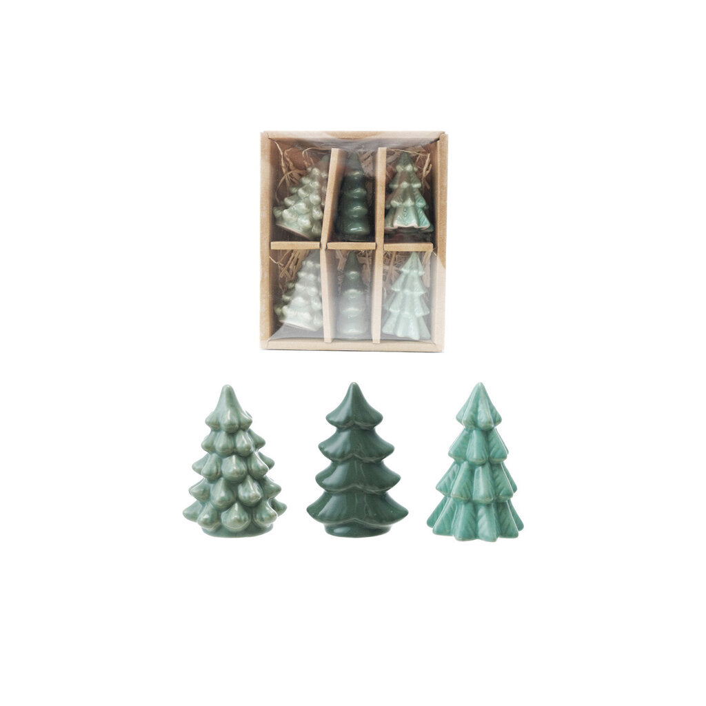 Green Stoneware Trees - Box of 6