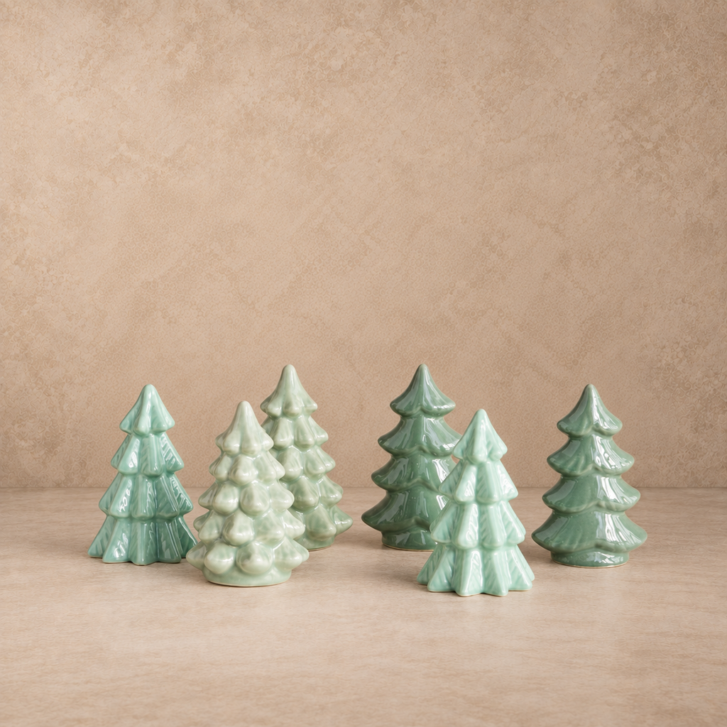 Green Stoneware Trees - Box of 6