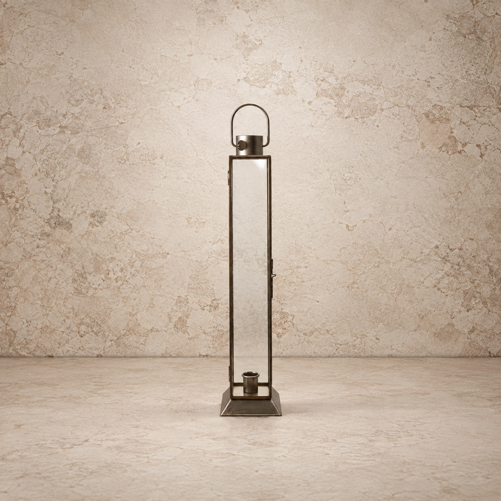 Elegant Metal & Glass Lantern Taper Holder