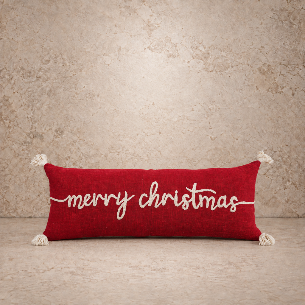 Red & White "Merry Christmas" Lumbar Pillow