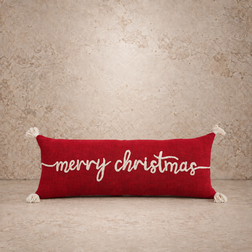 Red & White "Merry Christmas" Lumbar Pillow