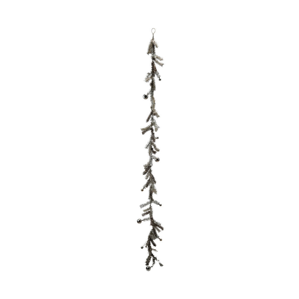 Silver Tinsel Garland w/ Ball Ornaments