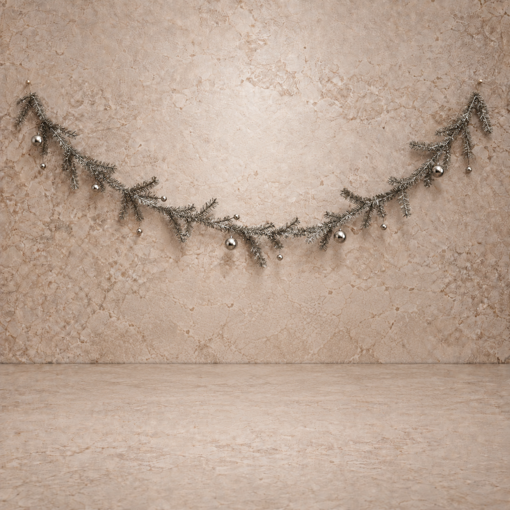Silver Tinsel Garland w/ Ball Ornaments