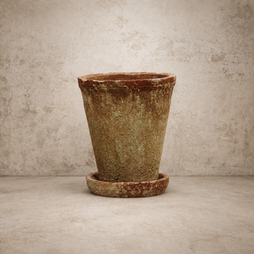 7" Distressed Cement Planter + Saucer