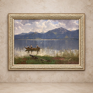 Fisherman On Lake Framed Art