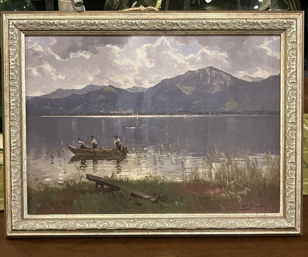 Fisherman On Lake Framed Art