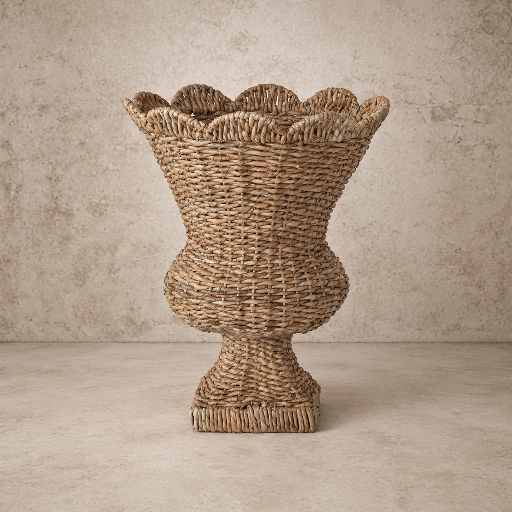 Hand-Woven Rattan Scalloped Urn