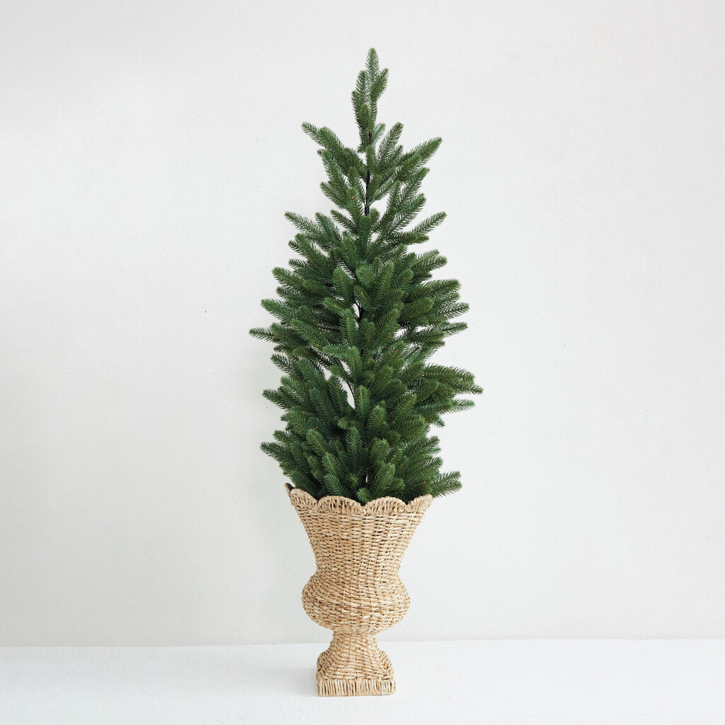 Hand-Woven Rattan Scalloped Urn