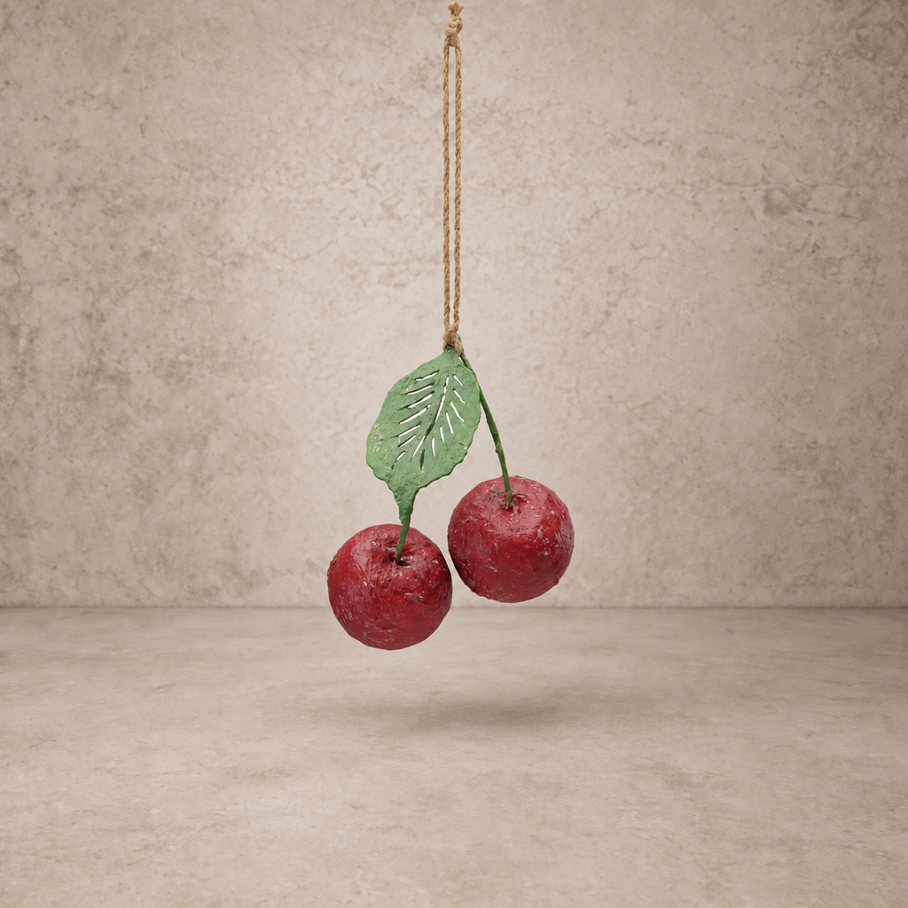 Handmade Paper Mache Cherries Ornament
