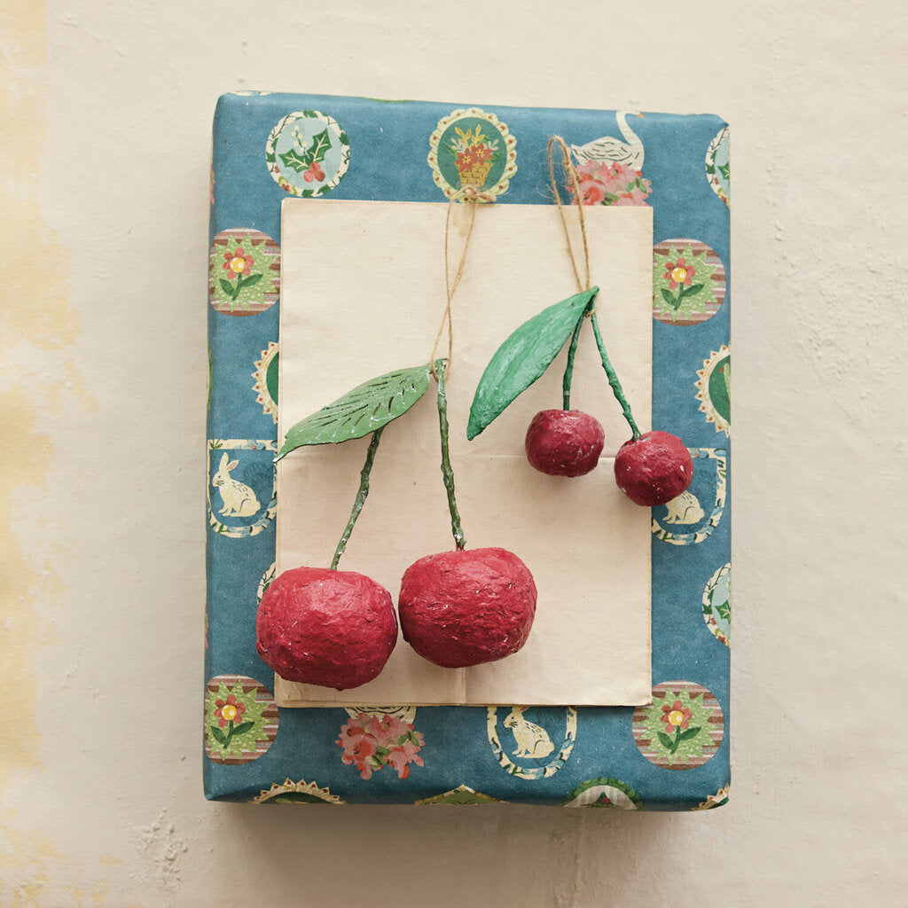 Handmade Paper Mache Cherries Ornament