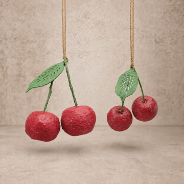 Handmade Paper Mache Cherries Ornament