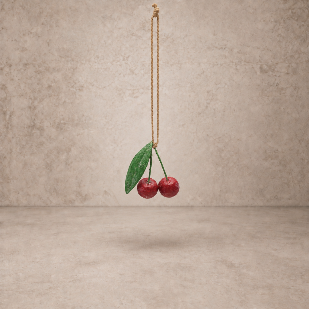 Handmade Paper Mache Cherries Ornament