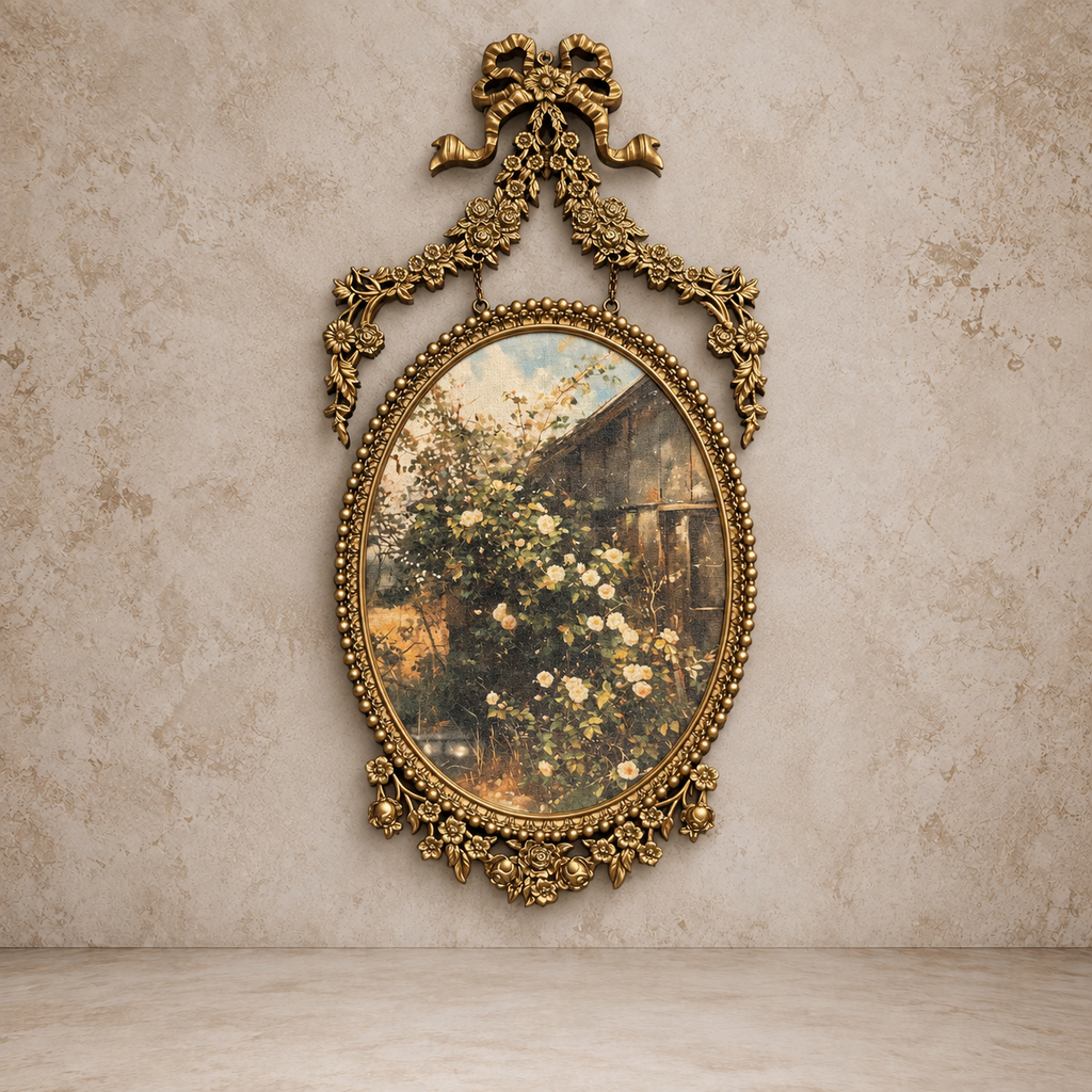 Gold Pewter Oval- Shaped Hanging Frame