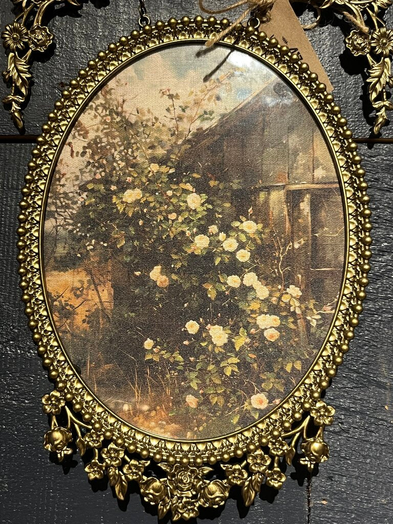 Gold Pewter Oval- Shaped Hanging Frame