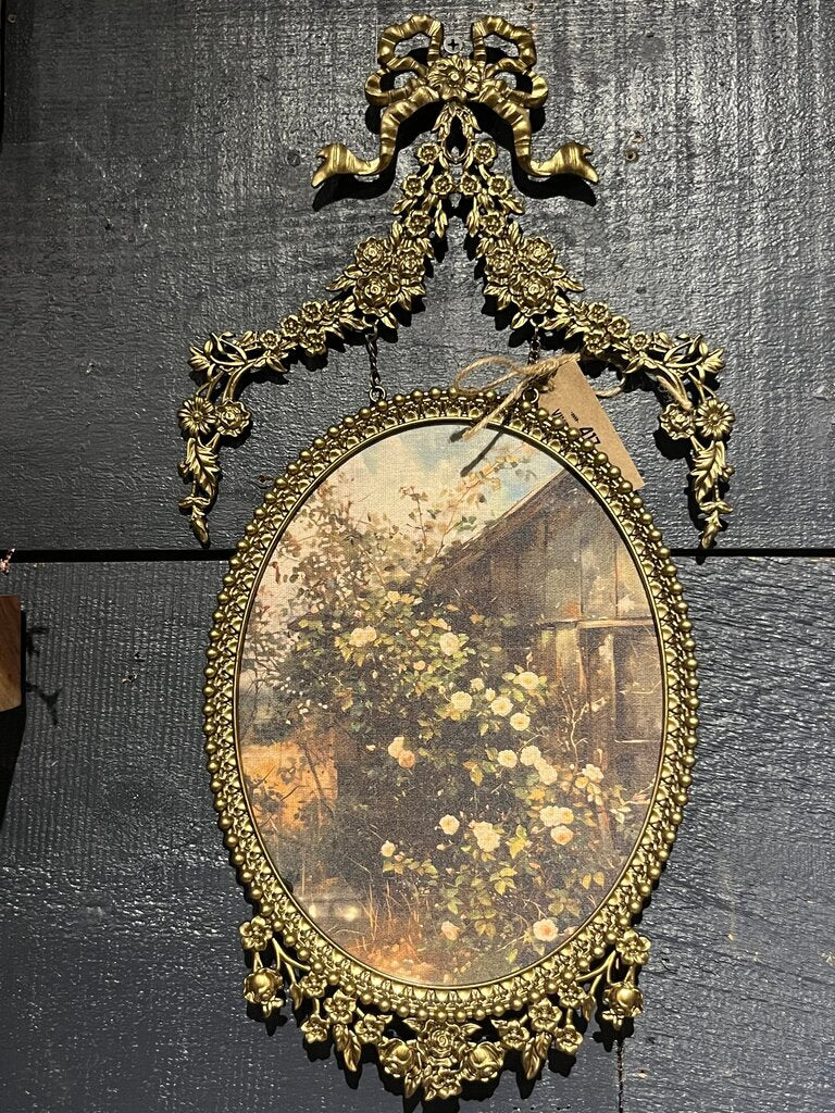 Gold Pewter Oval- Shaped Hanging Frame