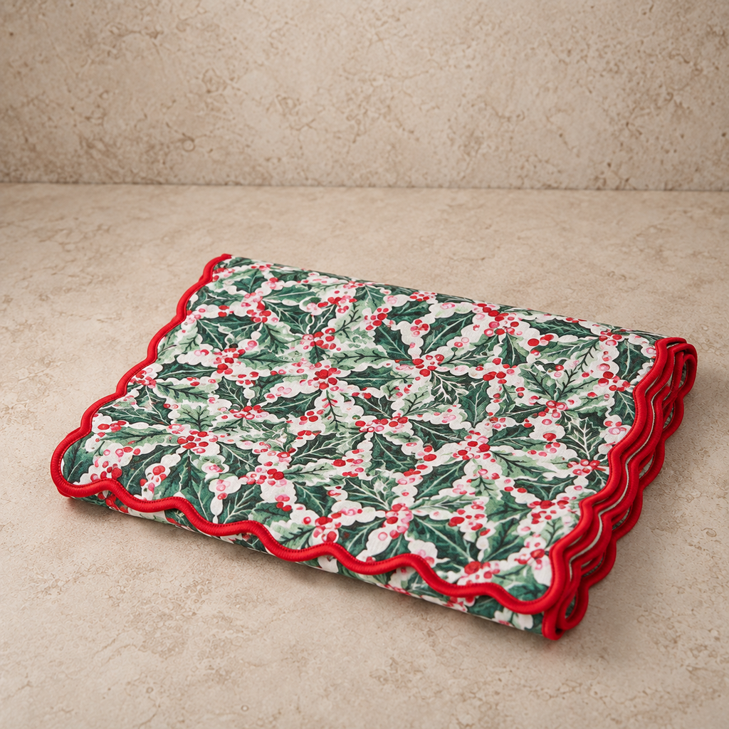 Holly Jolly Print Quilted Table Runner