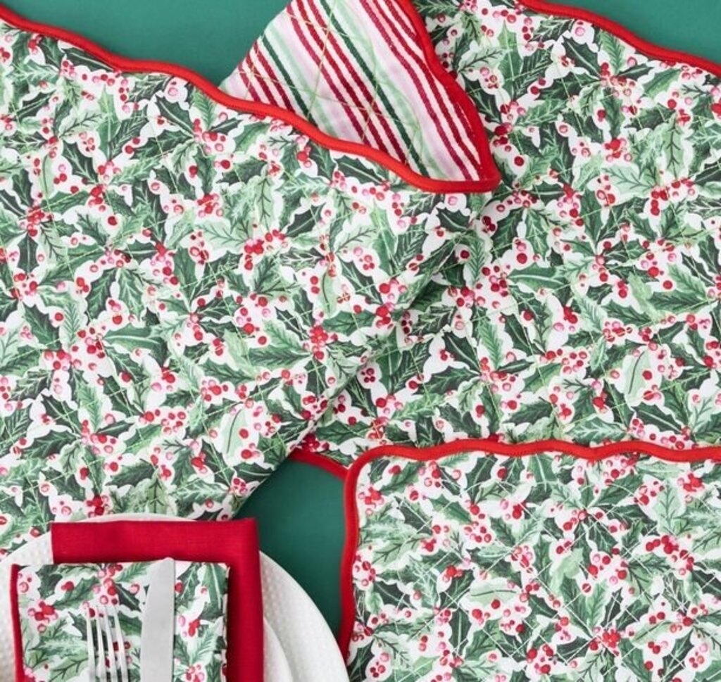Holly Jolly Print Quilted Table Runner