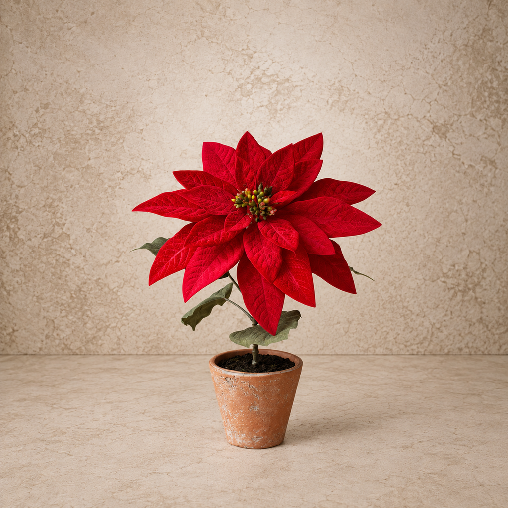 Poinsettia In A Cement Pot