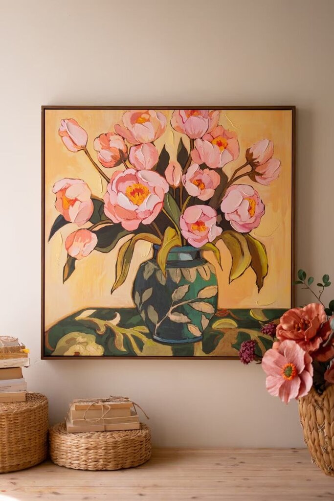 Peonies In Blue Vase Framed Art