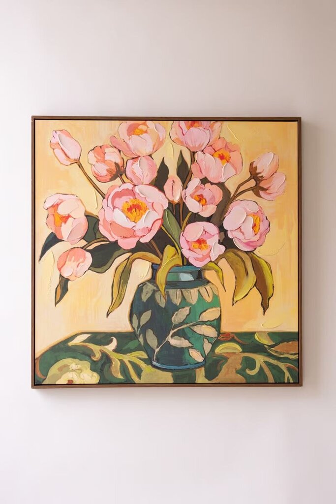 Peonies In Blue Vase Framed Art