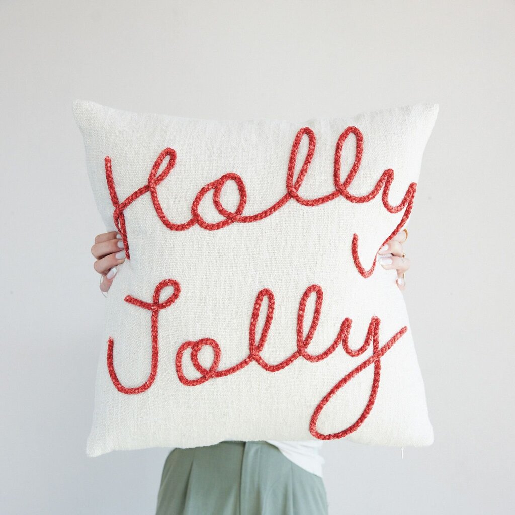 Holly Jolly Embroidered Pillow