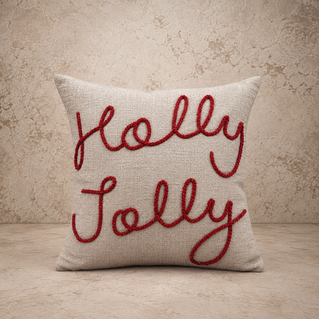 Holly Jolly Embroidered Pillow