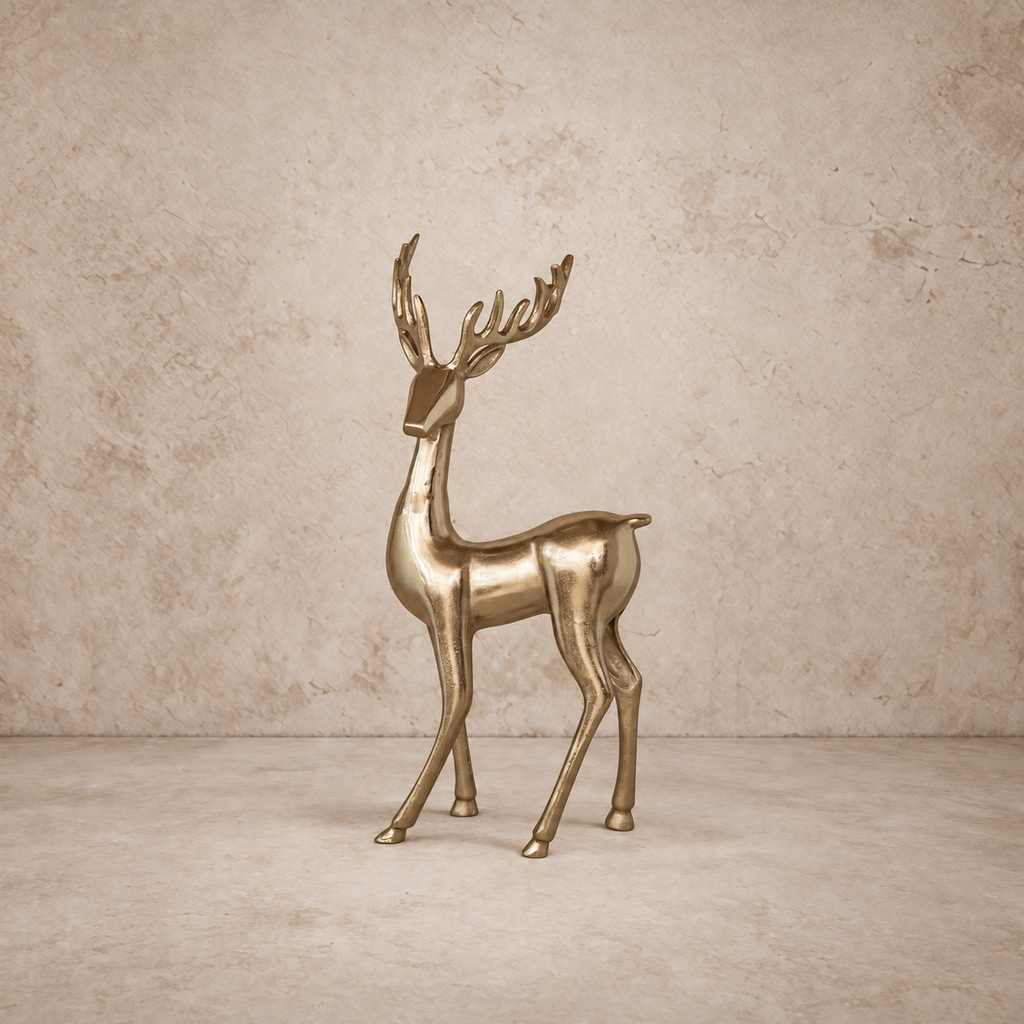 Radiant Gold Finish Cast Aluminum Deer