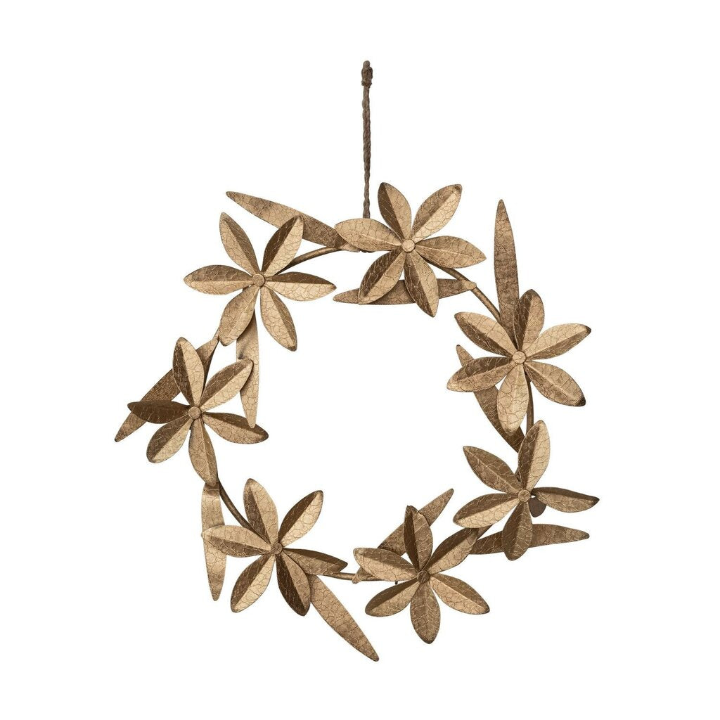Distress Gold Round Metal Flowers Wreath