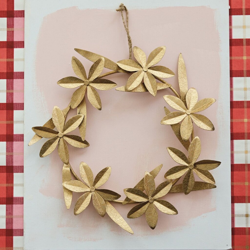 Distress Gold Round Metal Flowers Wreath