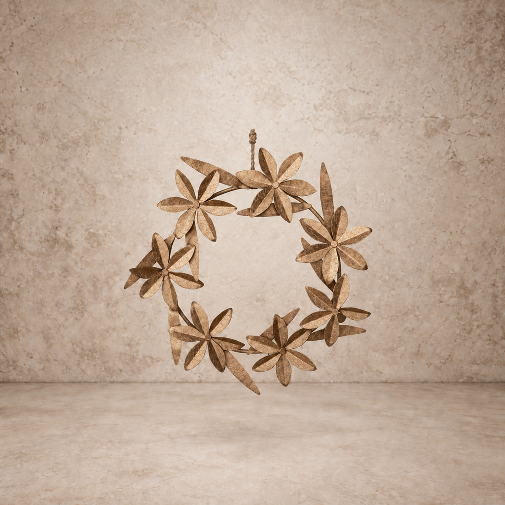 Distress Gold Round Metal Flowers Wreath