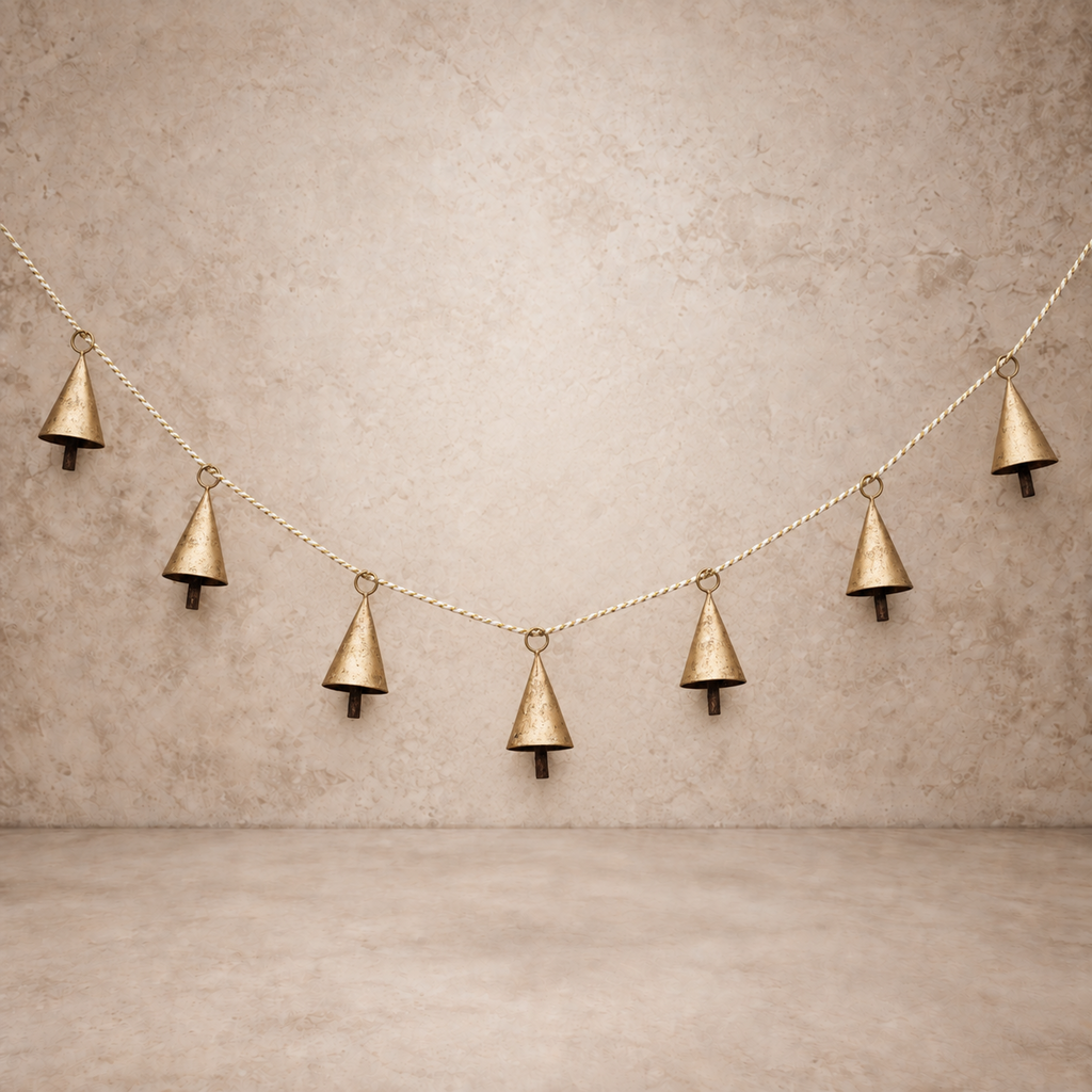 Metal Bell Garland w/ Gold & White Cord
