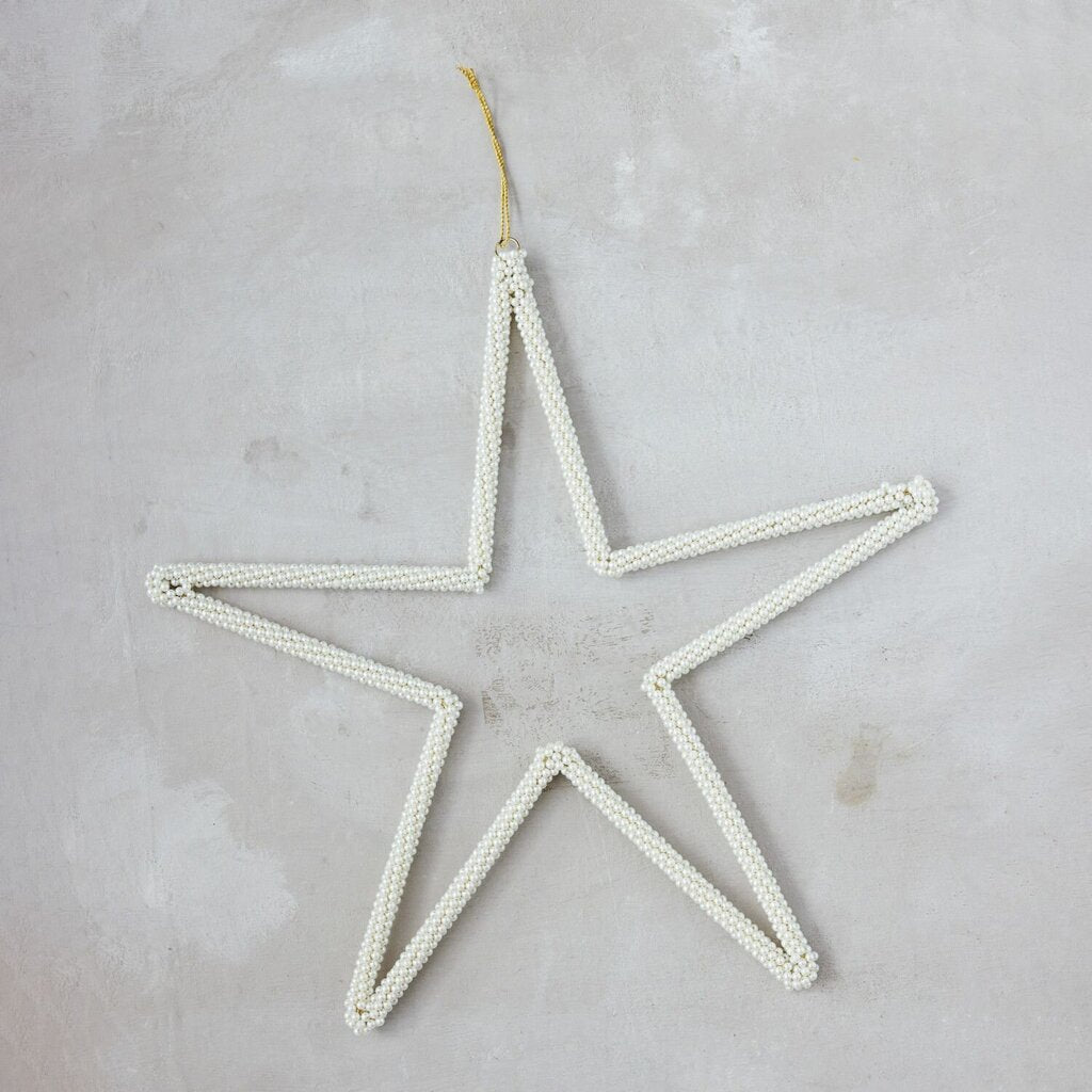 Oversized Metal + Faux Pearl Beaded Star Ornament