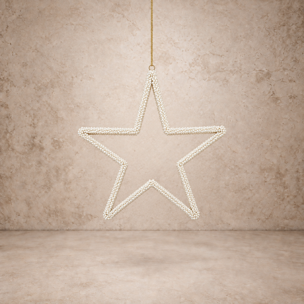 Oversized Metal + Faux Pearl Beaded Star Ornament